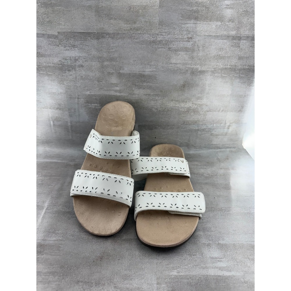 Vionic Randi White Leather Laser Cut Slide Sandals TVW5509 Womens 10